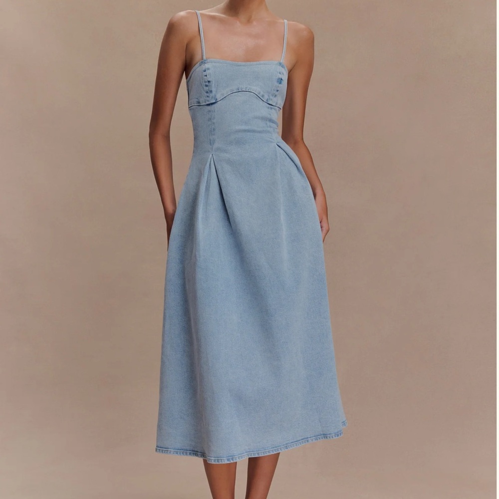 Meshki Light Blue Denim Midi Dress